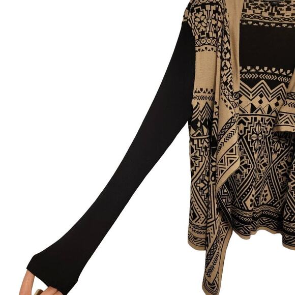 Lucky Brand Boho Thin Cardigan Sweater Southwestern Black Tan Waterfall M #409 - Picture 7 of 14